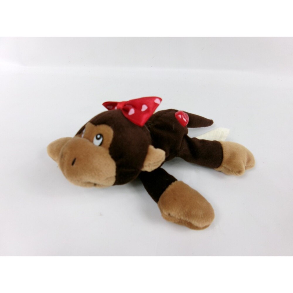 Dan Dee Brown Monkey Plush Tan Face Feet Red Bow Stuffed Animal Floppy Heart